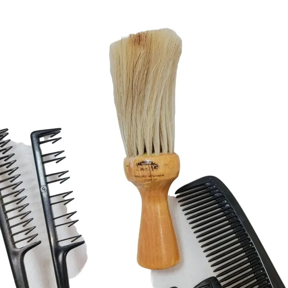 Professional Hair Salon 7 Combs Horsehair Barber Hair Dusting Shaving Brush VNT